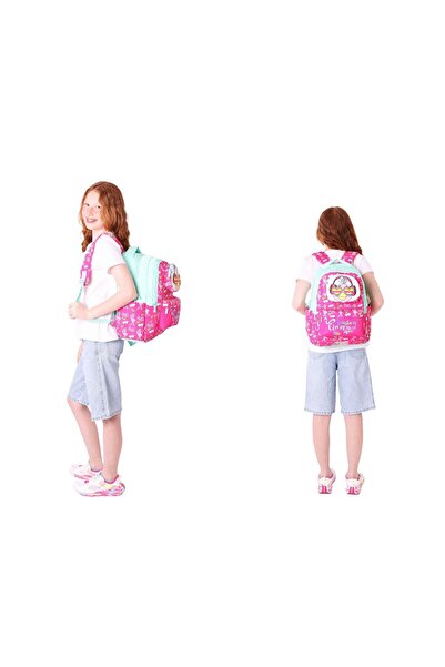 KAUKKO Girl 3D Flamingo Shaped Red Green School Backpack and Lunch Bag Set