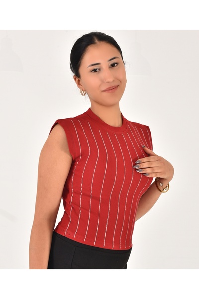 Pollux Kadın Sıfır Kol Taşlı Bluz