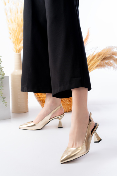 LUPİN SHOES Women's Noria Metallic Gold Heeled Shoes