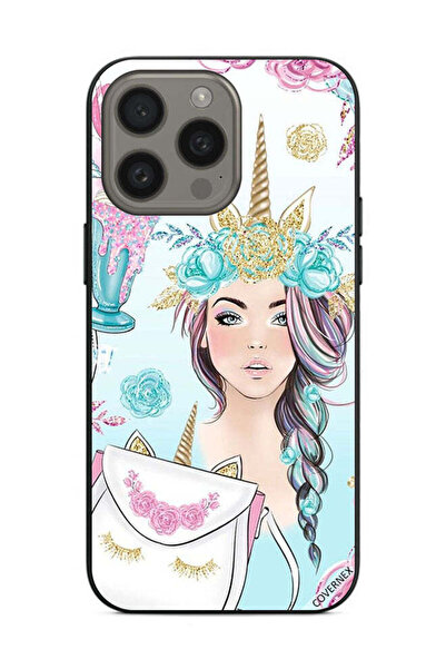 Covernex غطاء حماية لهاتف Apple iPhone 15 Pro رموش على الحقيبة وفتاة وحيد القرن