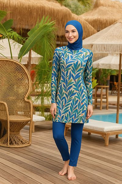 MyRia Lycra Full Covered Hijab Swimsuit Light Navy Blue