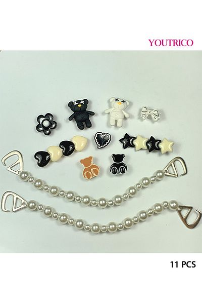 Youtrico 11pcs Monokuma and Heart Star Jibbitz Charms for Slipper Ornament