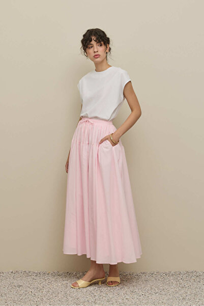Fahhar Gathered Wide Voile Skirt Pink