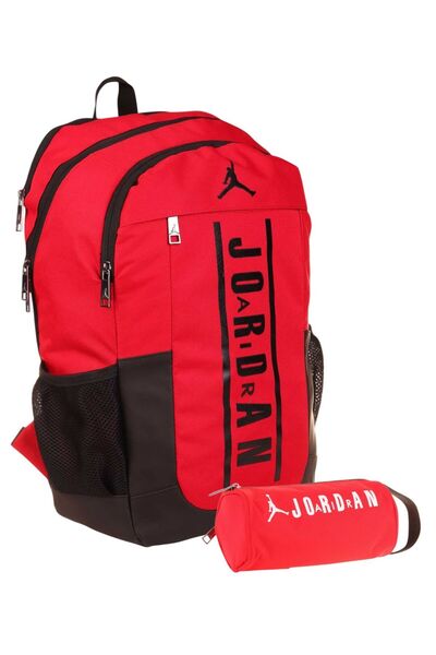 jordanair Jordan Air Boston Dört Bölmeli Okul Çantası ve İki Bölmeli Kalemlik Seti - Kırmızı - Laptop Bölmeli