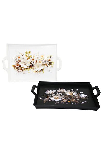 Mena Rise Şirinshop Erci̇yes Flower Pattern Plastic Rectangular Tray 40X31Cm 1108107