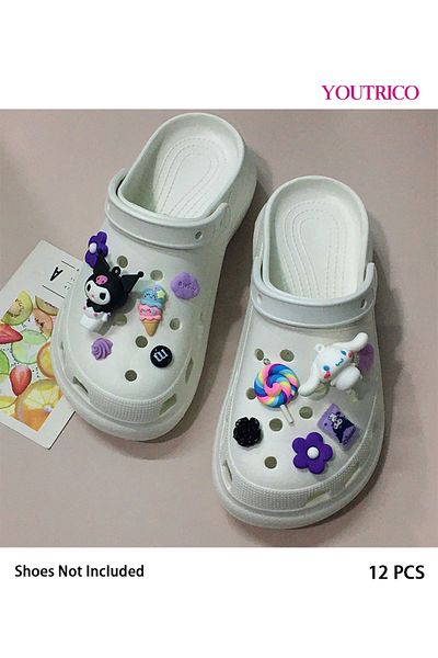 Youtrico 12pcs Cute Black Rabbit and Cinnamoroll Jibbitz Charms for Slipper Ornament