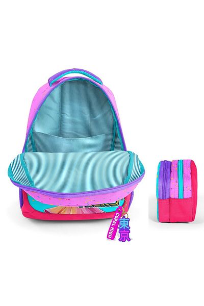 Coral High Three-Compartment Primary School Backpack and Two-Compartment Pen Holder - Girl Pink K-Pop Ice Cream Girl