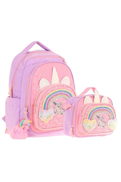 KAUKKO Set ghiozdan și cutie de prânz cu patru compartimente - Unicorn argintiu - Fată (L5212+L7212)