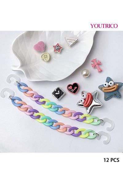 Youtrico 12pcs Cartoon Dopamine Lip and Star Jibbitz Charms for Slipper Ornament
