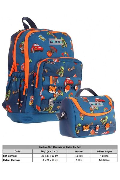 KAUKKO Set rucsac cu patru compartimente și cutie de prânz termoizolată - bărbați - bleumarin portocaliu