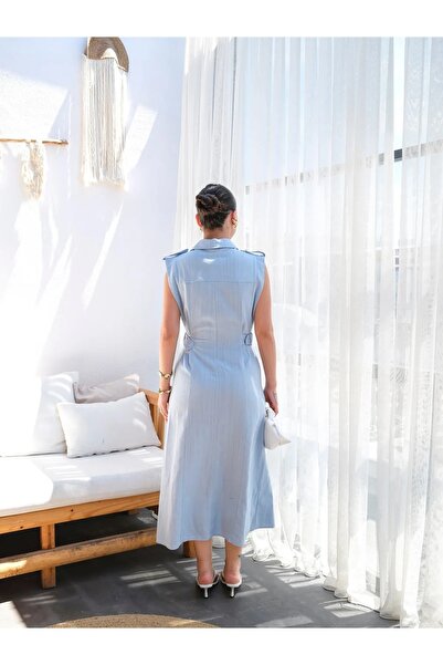 Marbella Rochie de vară elegantă, fără mâneci, din in, lungime midi, pentru femei