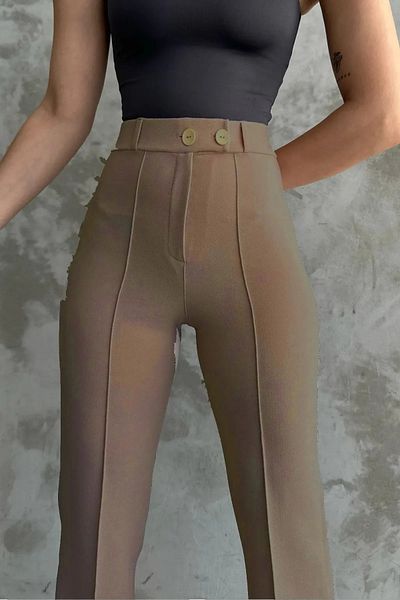 Vespo Double Button Lycra Palazzo Trousers