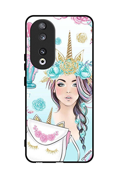 Covernex غطاء حماية لهاتف Honor 90 مع رموش على الحقيبة وفتاة وحيد القرن