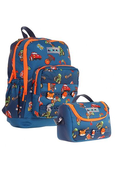 KAUKKO Set rucsac cu patru compartimente și cutie de prânz termoizolată - bărbați - bleumarin portocaliu