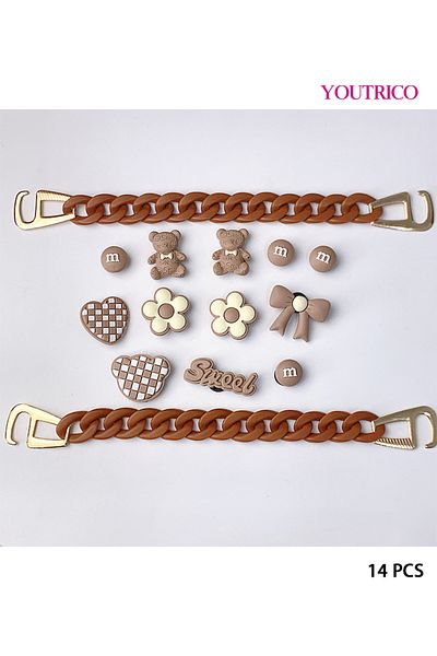Youtrico 14pcs Brown Bear and Chain Jibbitz Charms for Slipper Ornament