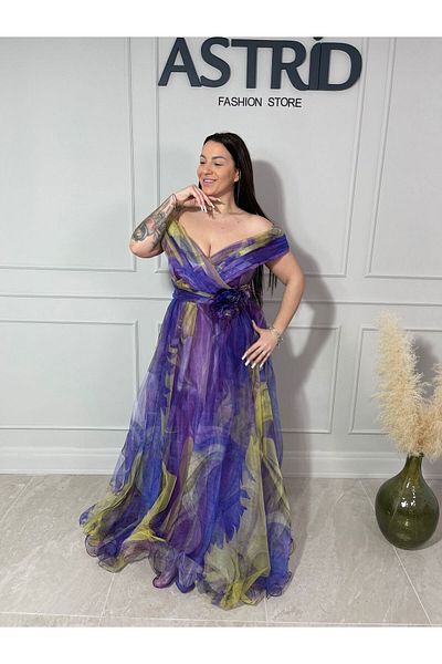 ASTRID FASHION STORE Rochie Cielo lungă multicoloră cu decolteu tip bărcuță