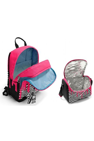 Coral High Elementary and Middle School Backpack and Nutrition Set - Pink Black and White Paint for Girls