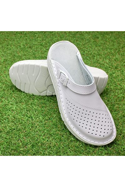 Tellus Women's leather medical clogs 012L, White - 37
