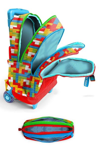 Coral High Lighted Boy, Red Building Blocks Printed, Primary School Rickshaw Bag and Pen Holder Set