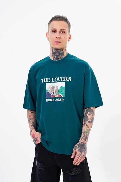 Machinist Men's the Lovers Printed Oversize T-Shirt Oil Green