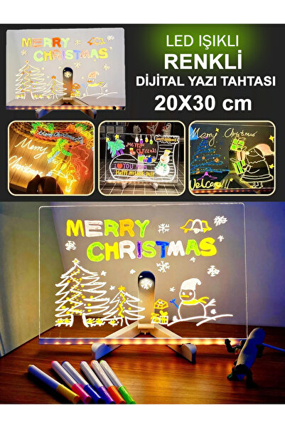 DigiMonster LED Işıklı Akrilik Mesaj ve Çizim Panosu – Renkli Kalemli, Gece L...