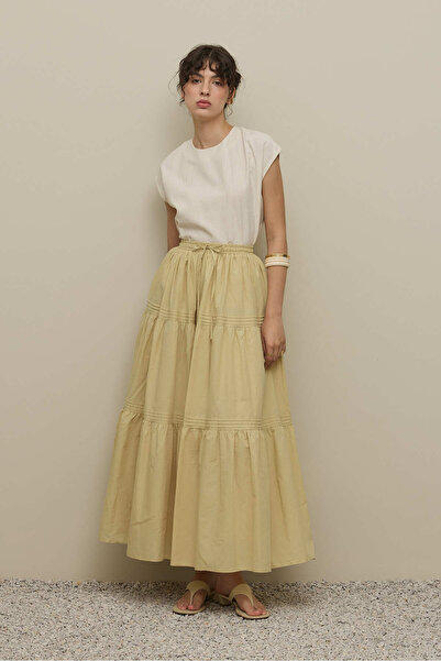Fahhar Ribbed Gathered Skirt Light Yellow