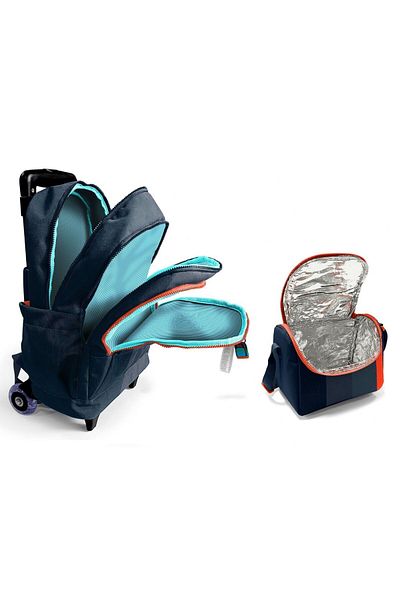 Coral High Illuminated Rickshaw School Bag + Lunch Bag - Men - Black Orange Colored Stripes