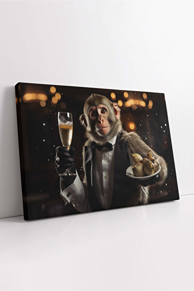 KOSS Dijital Tablou pe pânză cu maimuță chelner, tablou cu design animal, tab...