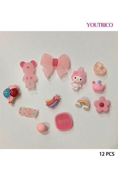 Youtrico 12pcs Glow-in-the-Dark Bow Bear Jibbitz Charms for Slipper Ornament
