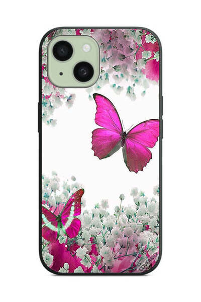 Covernex غطاء حماية لهاتف أبل آيفون 15 بلس - فراشات جميلة وورود صغيرة