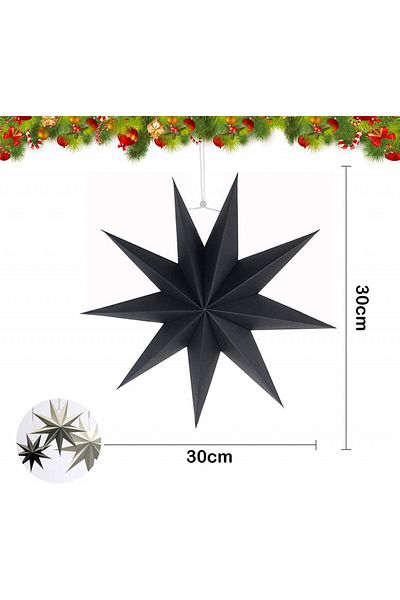 SUNSHINE Set of 3 Sunshine Christmas stars, black, paper, 30 x 30 cm