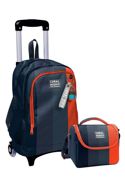 Coral High Illuminated Rickshaw School Bag + Lunch Bag - Men - Black Orange Colored Stripes