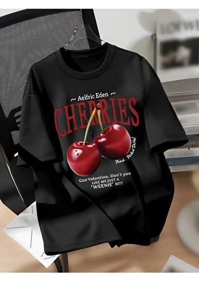 H&GHAMLEGİYİM Unisex Ανδρικά/Γυναικεία CHERRIES Μπλουζάκια με προσαρμοσμένο ε...