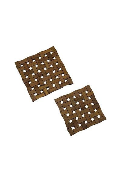 Mena Rise Şirinshop 2 Pcs Square=16Cm--19Cm Bamboo Wooden Tray 1108107