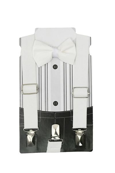 Hipatya White Trouser Strap and Bow Tie Set 1-7 Years Special Occasions Children's Strap Bow Tie