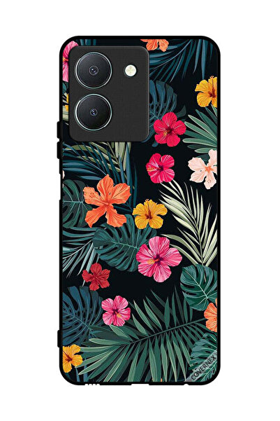 Covernex غطاء حماية لهاتف فيفو Y36 4G، زهور متعددة الألوان وريش أخضر داكن