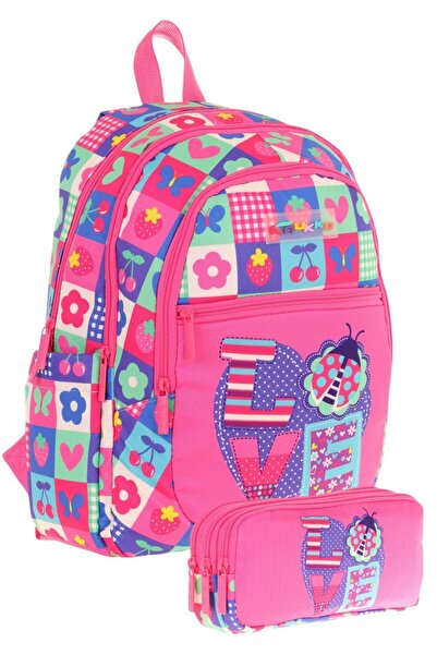 KAUKKO Σετ τσάντα για κορίτσια και τσάντα τριών ματιών - Ροζ Μπλε - Love (L52...