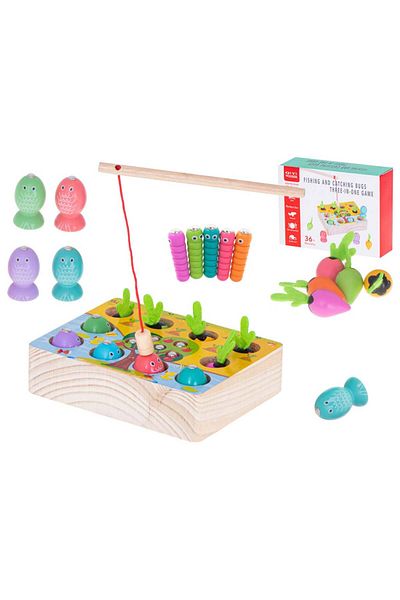 Qiyi Wooden Dexterity Game Magnetic Fishing and Vegetable Harvesting - 3 in 1