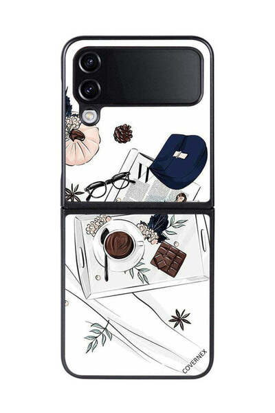 Covernex غطاء حماية لهاتف سامسونج جالاكسي زد فليب 4 - تصميم فن القهوة والشوكو...