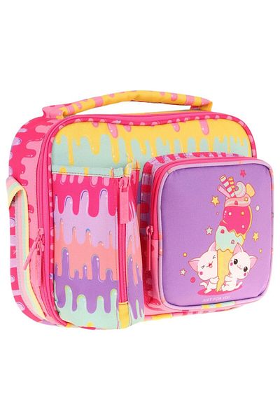 KAUKKO Girl's Yellow Purple Ice Cream Thermal Insulated Three Compartments (Bottle Pocket) School Lunch Bag L7247