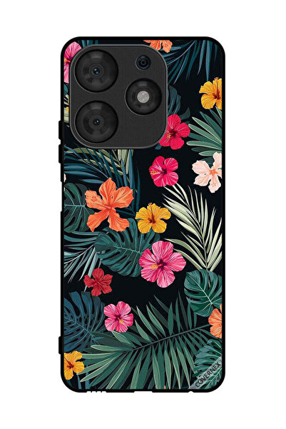 Covernex غطاء حماية لهاتف تكنو سبارك 10 برو - زهور متعددة الألوان وريش أخضر داكن