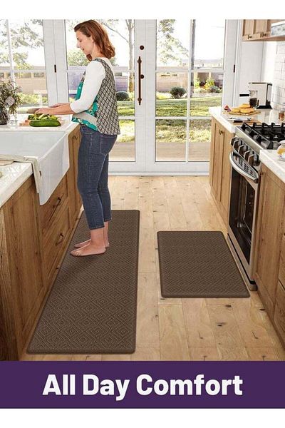 COOYA 2 Piece Kitchen Mats, Kitchen Rugs with Non-Slip Rubber Back, Waterproof Cushion for Kitchen Floor
