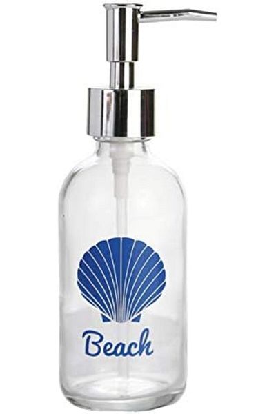 Mena Rise Diyar-Ifırsatshop Glass Liquid Soap Dispenser, Beach Written 6X6X10Cm 250ml 1017157