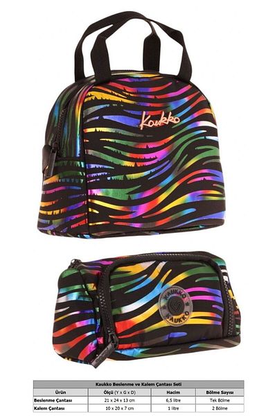 KAUKKO Set de cutie de prânz și geantă de creion pentru fete Shine Zebra cu model negru multicolor