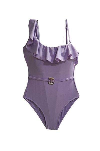 TooHot Women's Lilac One Shoulder Ruffle Belt Detailed Swimsuit