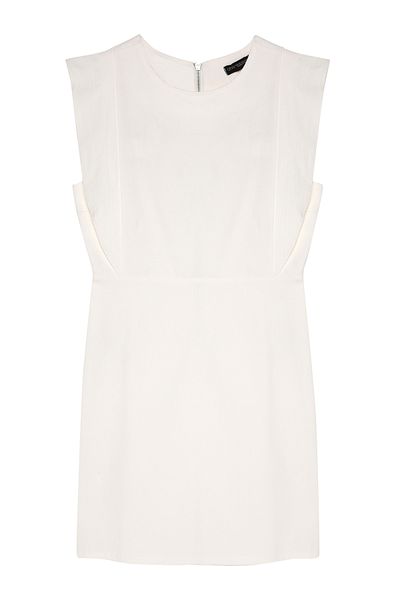 Quzu Flounced Gabardine Dress Ecru