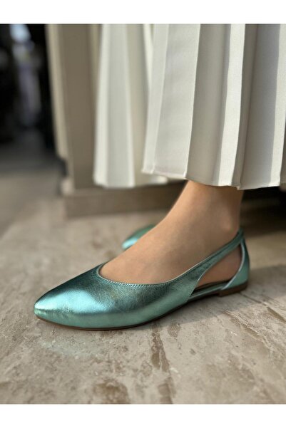 BABLACK Pointed Toe Genuine Leather Women's Ballerinas Green