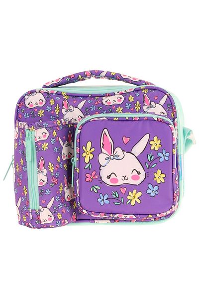 KAUKKO Girl Purple Green Rabbit Patterned Thermo Three Compartments (Water Bottle Pocket) School Lunchbox L7242