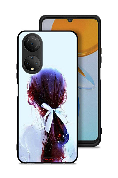 Tolwak غطاء حماية لهاتف Honor X7 - ربطة شعر مع رباط شعر - تصميم فتاة