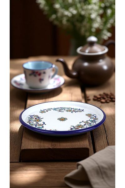 İnci Emaye 22 Cm Presentation Tray Single Serving Tray Coffee Tray Plate Presentation Plate Serving Plate Dowry